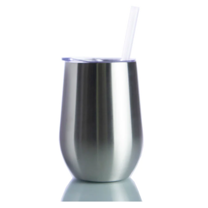 STEMLESS WINE GLASSES W/ SLIDING LID AND STRAW