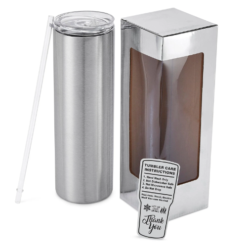 STRAIGHT SKINNY TUMBLERS W/ SLIDING LID & STRAW